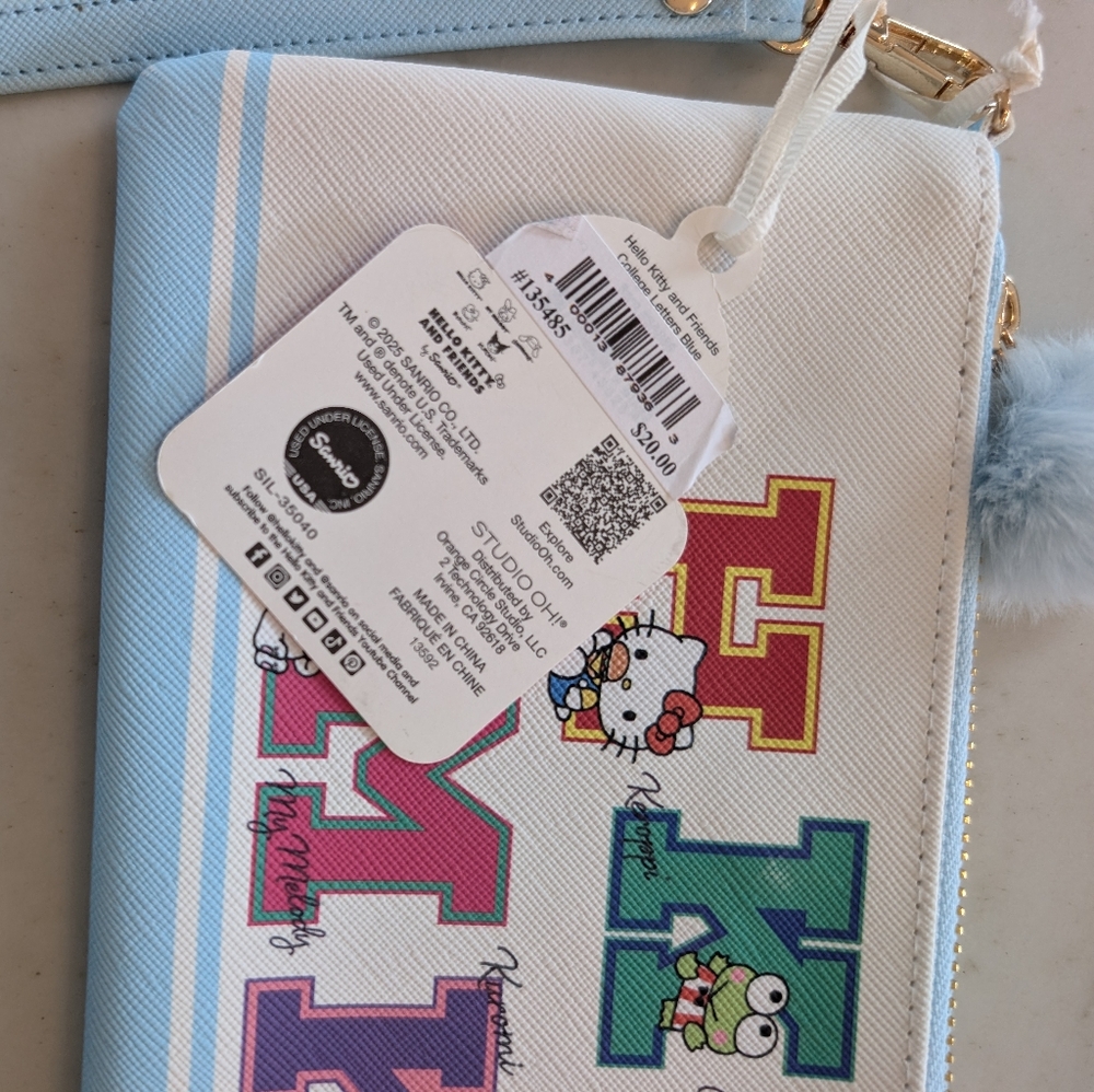 Hello Kitty White And Light Blue, Letter Print Pencil Pouch with Pom Pom - Picture 2 of 3